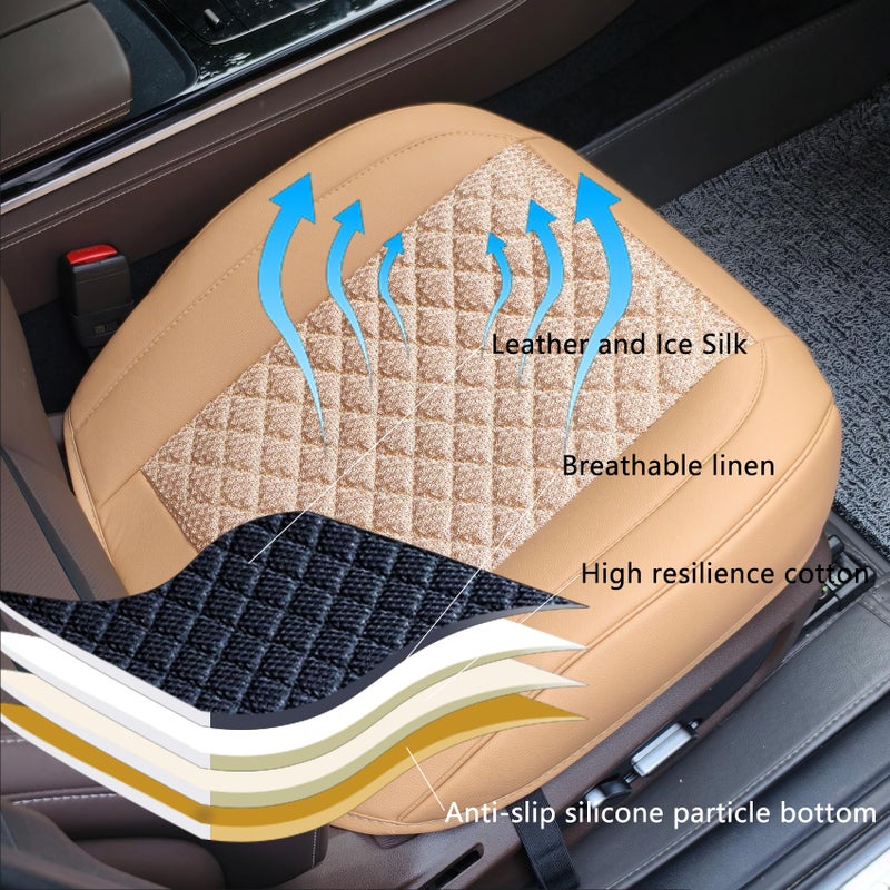 Suninbox Leather Car Seat Covers,Beige Bottom Car Seat Covers Front Seat Only,Ventilated Breathable Comfortable Car Seat Protector for Leather Seats - Image 5